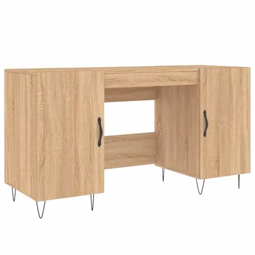 vidaXL Writing Desk in Brown Sonoma Oak and Metal, W/D/H: 140 x 50 x 75 cm