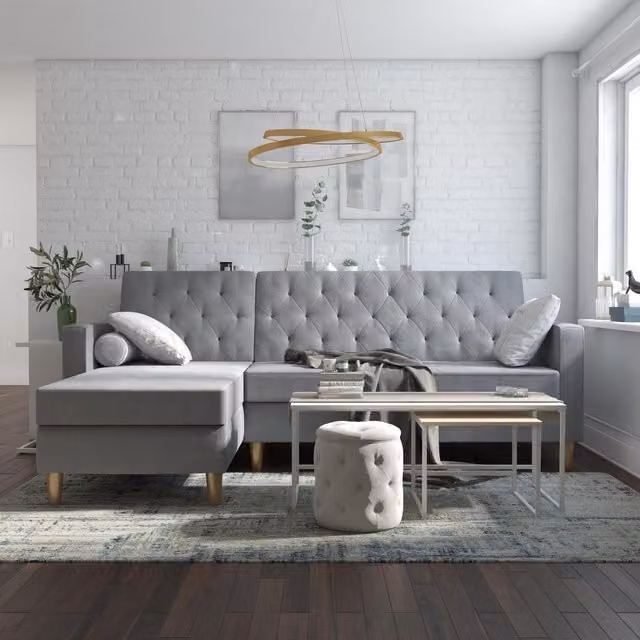 CosmoLiving CL Liberty Grey Velvet L-Shape Sectional Sofa Bed