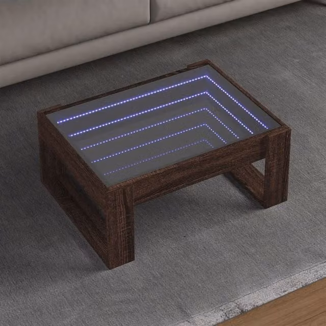 Berkfield Home Infinity LED Coffee Table in Brown Oak, W/D/H: 70 x 53 x 30 cm – 1
