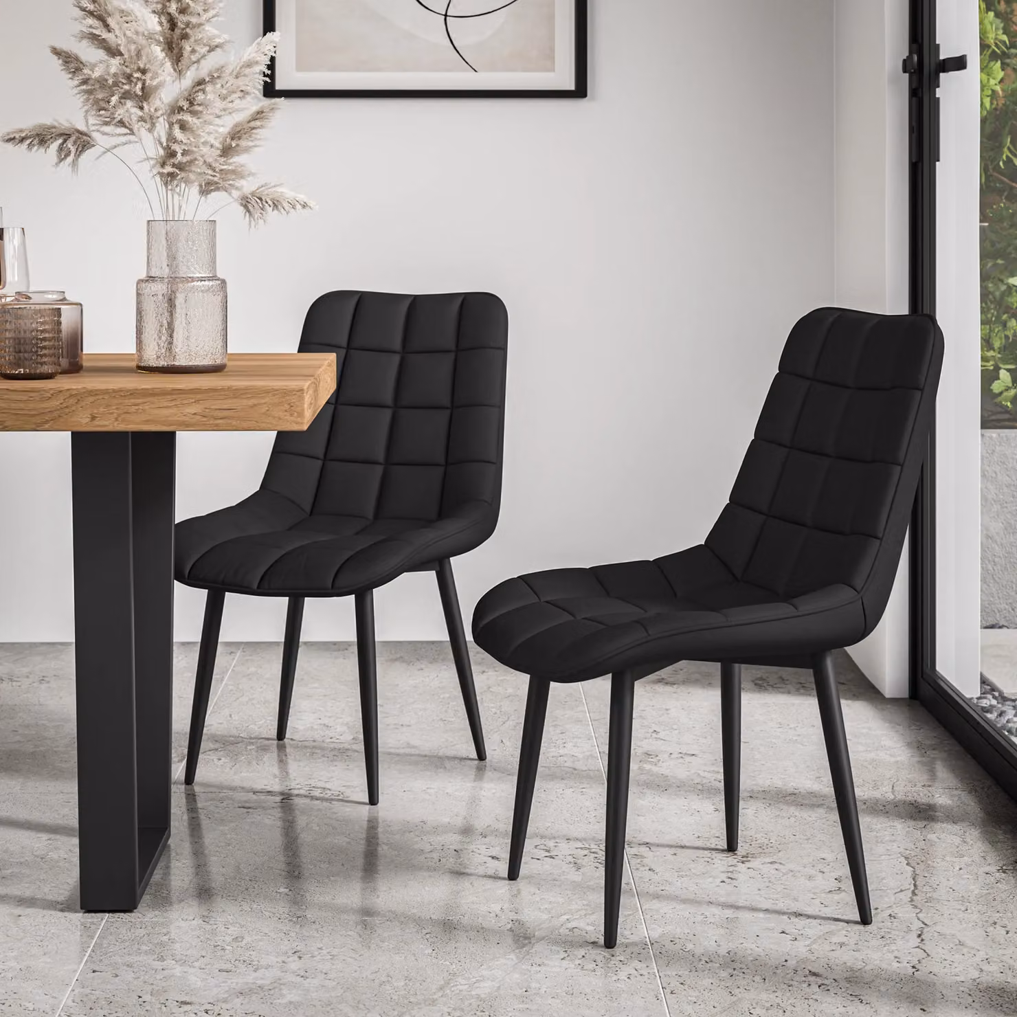 More4Homes Donni Dining Table and 6 Nova Faux Leather Chairs Set, Oak Effect Top with Black Legs, W/D/H: 160 x 80 x 76 cm – 4