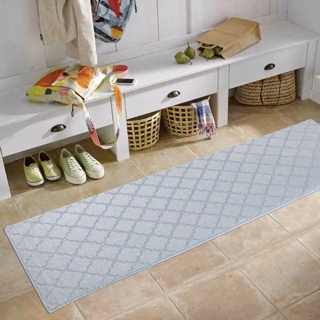 RugsbyDesire Ivy Washable Trellis Design Anti Slip Runner, Silver, W: 60 cm, L: 220 cm