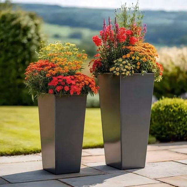 Access Garden Products Matte Grey Galvanised Steel Tall Flared Tapered Square Planter, Height: 70 cm – 1