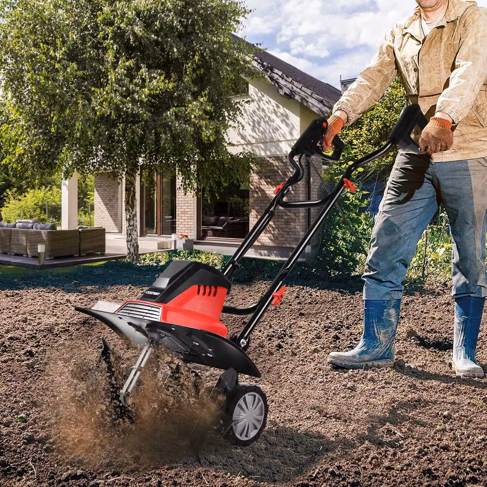 Costway 1500W Electric Tiller Garden Soil Cultivator Rotavator, Red – 2