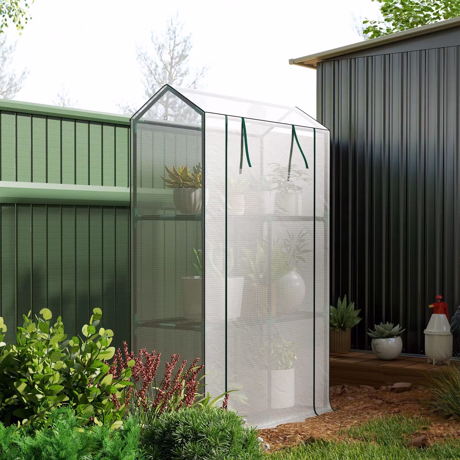 Outsunny White Three Shelf Steel Frame Greenhouse W/D/H: 40 x 40 x 150 cm – 8
