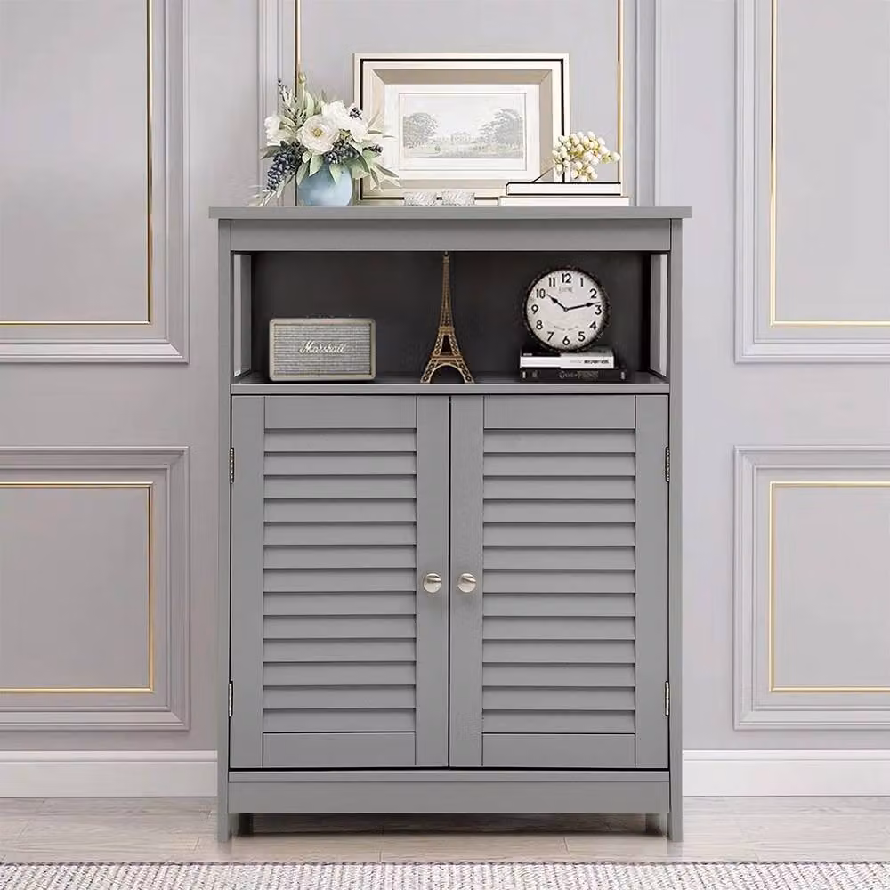 FORGEVIO Modern Grey Freestanding Bathroom Floor Cabinet with Roll Shutter Doors and Internal Shelves – 3