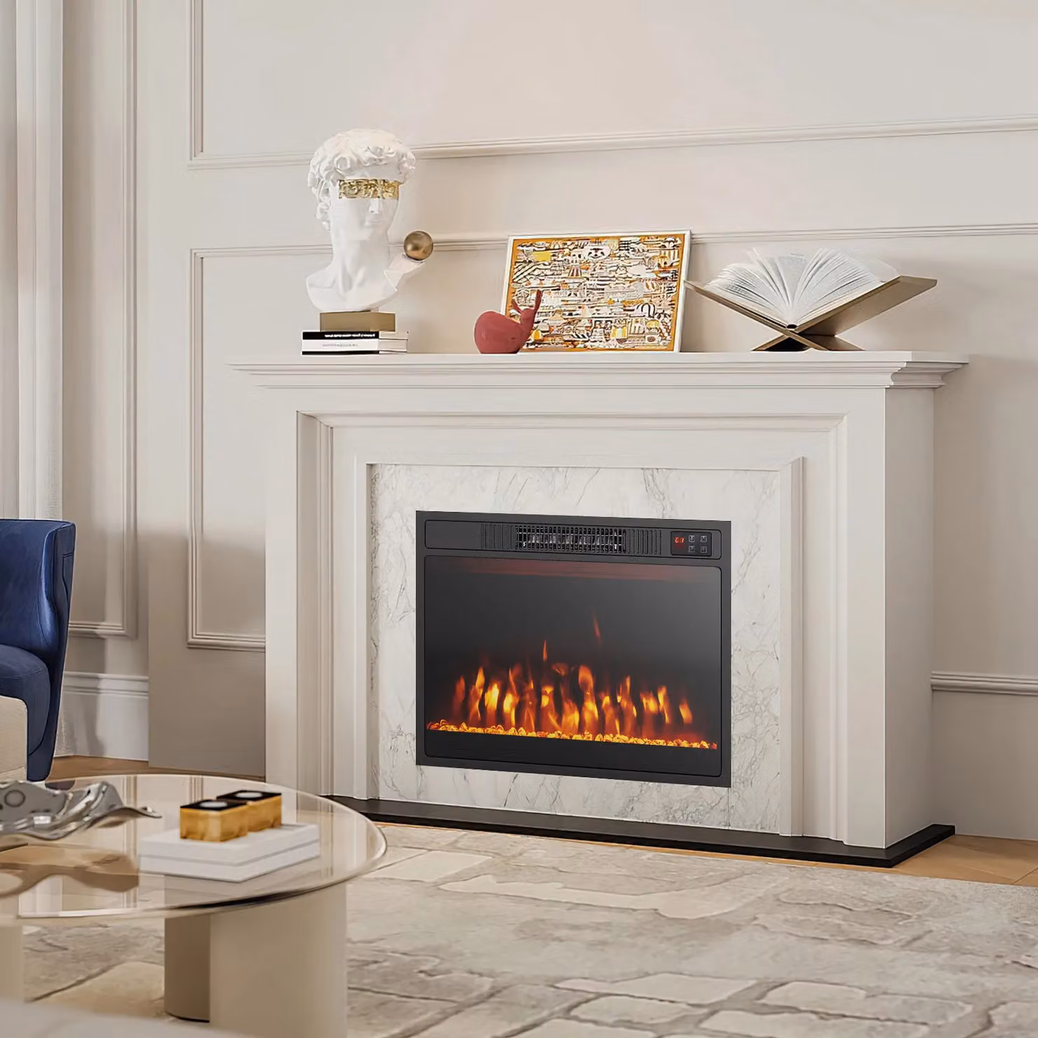 Costway 23 Inch Black Electric Fireplace Insert with 750W/1500W Heater Settings – 3