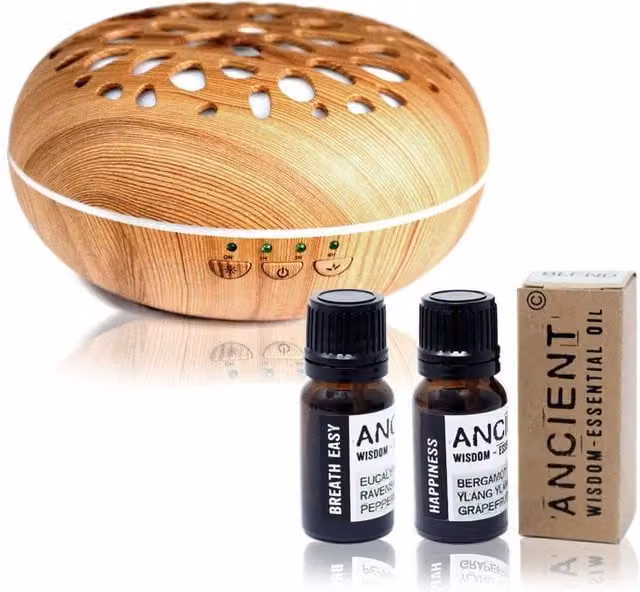 KDMD Oslo Electric USB Tabletop Aroma Diffuser Set with 2 Organic Essential Oil Blends in Brown