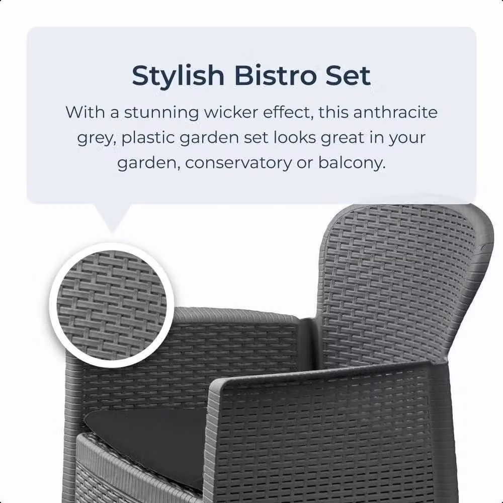 KORVIXA 3-Piece Rattan Outdoor Bistro Set with Table and Chairs in Grey – 4