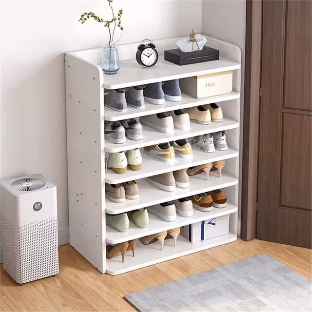 FLAVORA 7 Tier Wooden Hallway Shoe Rack with Open Shelves, White