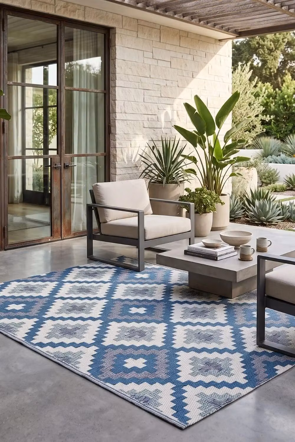 Homescapes Blue Mia Aztec Luxury Outdoor Rug, Reversible Geometric Woven Design, W/D/H: 270 x 180 x 1 cm – 5