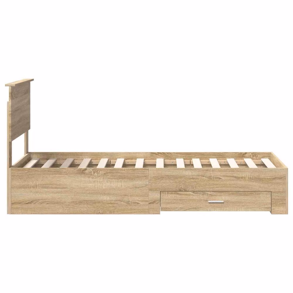 Berkfield Home Sonoma Oak and Silver Bed Frame in Brown, Engineered Wood, W: 75 cm x L: 190 cm – 2