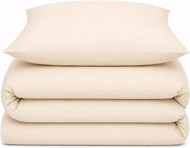 Velosso Plain Dyed Cotton and Polyester Duvet Cover and Pillowcase Set in Beige, W/D/H: 200 x 220 cm and 140 x 200 cm