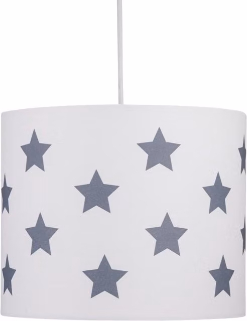 First Choice Lighting Modern Round Fabric Light Shade in White with Grey Stars, Diameter: 25 cm