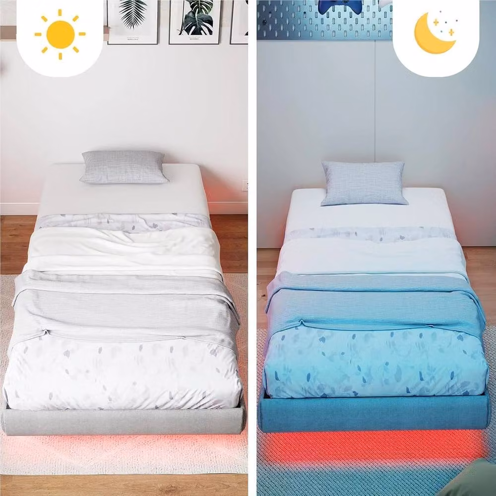 NESTLUNE Heavy Duty Steel Slat Platform Bed Frame with Under-Bed LED Lighting, Grey, W/D/H: 90 x 190 cm – 6