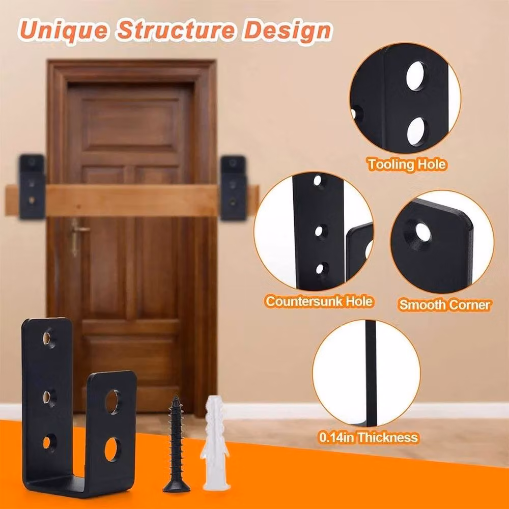 NESTLUNE Heavy Duty U Shape Door Barricade Bracket, 4 Pieces, Black – 6