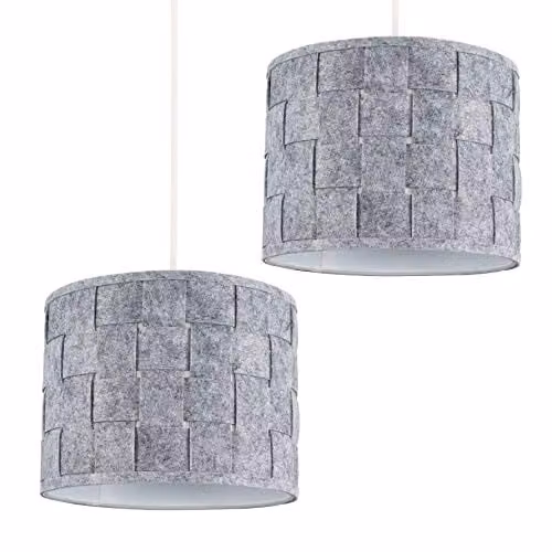 ValueLights Monza Set of 2 Modern Grey Fabric Cylinder Pendant Light Shades, Width: 26 cm