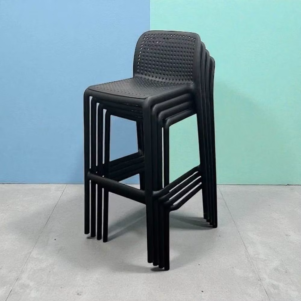 PAWNORA Set of 4 Modern Matt Black Stacking Bar Stools – 4
