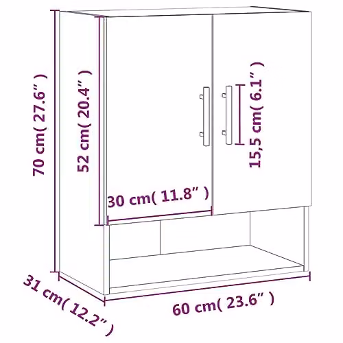 vidaXL Wall Cabinet in Grey, W: 60 cm, D: 31 cm, H: 70 cm – 3