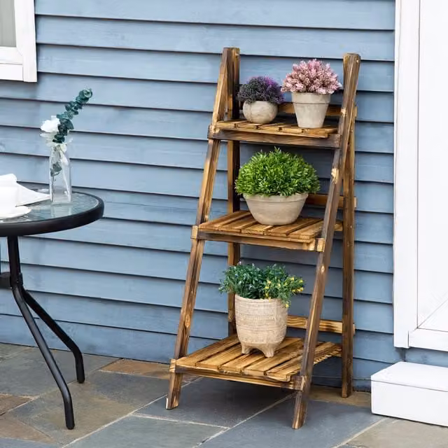 OUTSUNNY Wooden Flower Pot Rack Holder in Brown, W/D/H: 93 x 37 x 40 cm