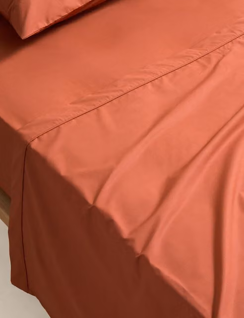 M&S Egyptian Cotton 230 Thread Count Percale Flat Sheet, Terracotta, W: 140 cm, L: 200 cm