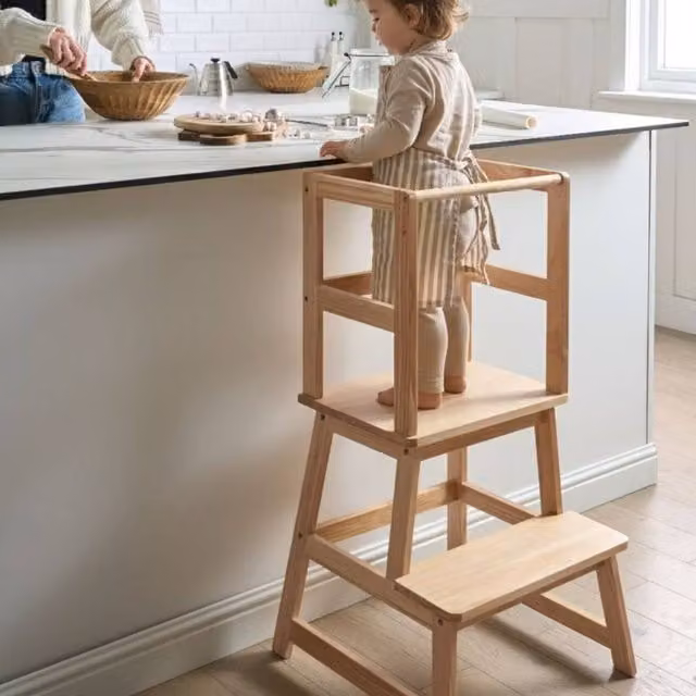 Wyld and Coco Kitchen Helper Learning Tower in Light Brown Pine Wood – 1