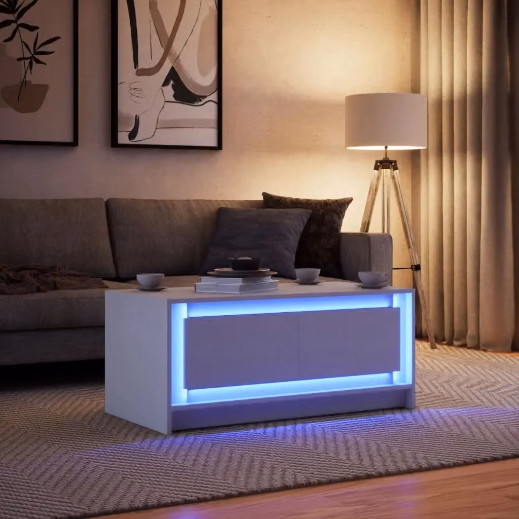 Berkfield Home White Modern Rectangular Coffee Table with LED Lights and Engineered Wood – 2