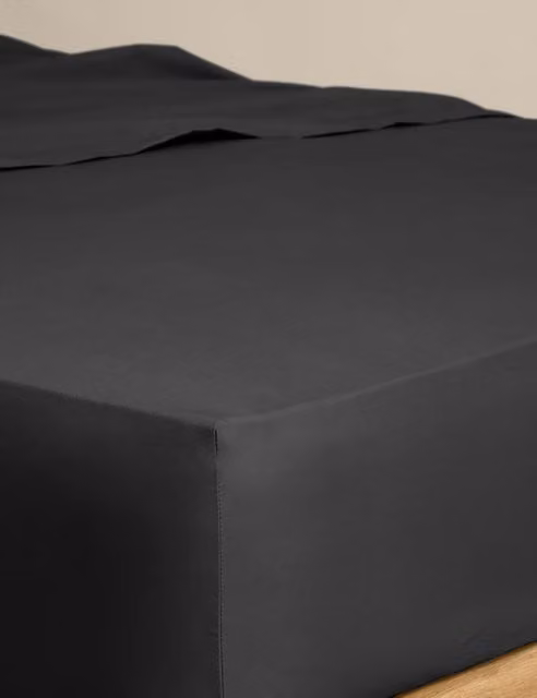 M&S Black Egyptian Cotton Deep Fitted Sheet, W/D/H: 140 x 200 cm