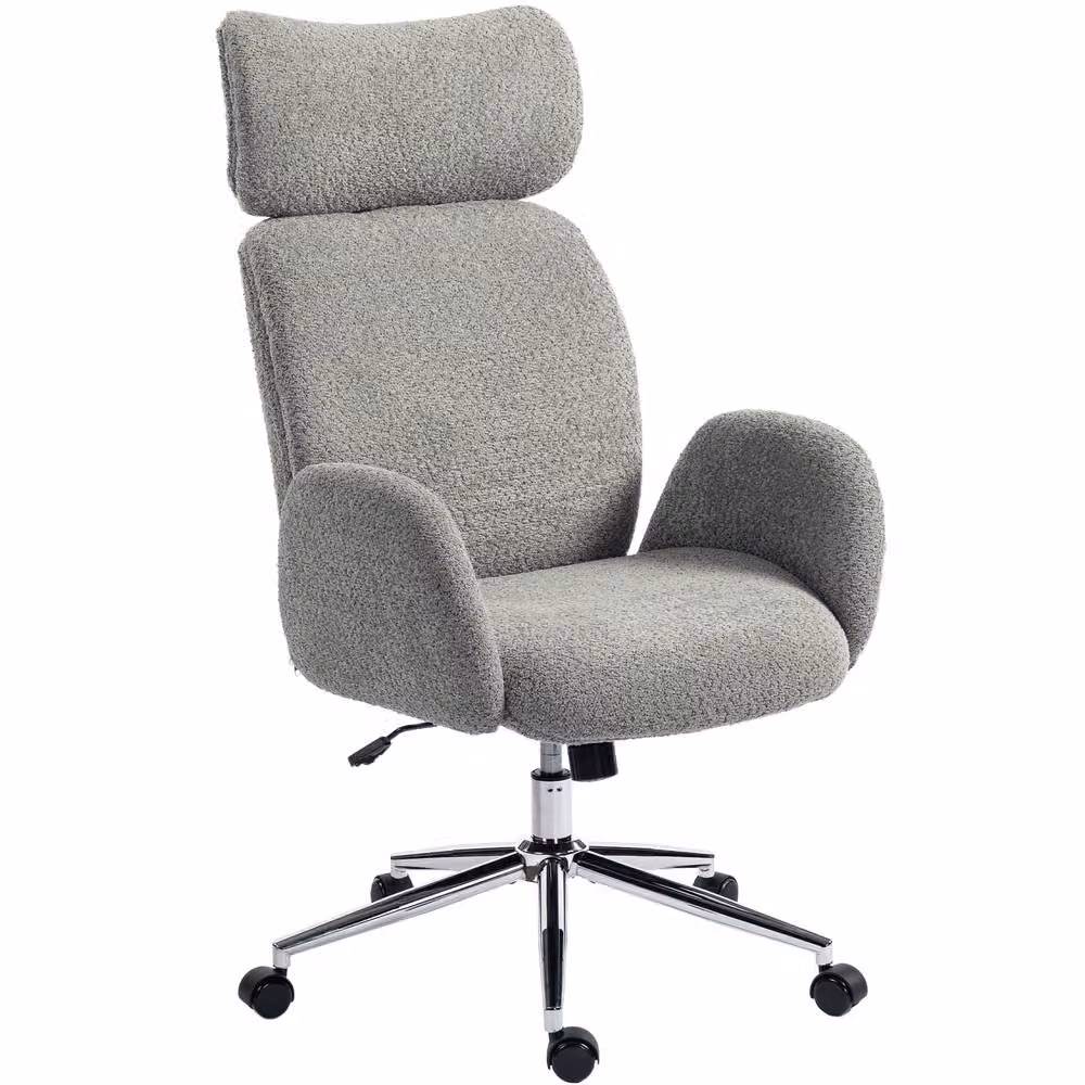 STILVORA Ergonomic Grey Bouclé Office Chair with Adjustable Headrest and Swivel Function – 3