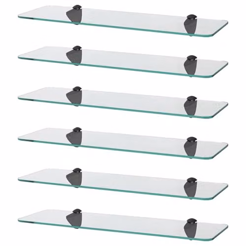 Harbour Housewares Set of 6 Wall-Mounted Rounded Glass Bathroom Shelves in Black and Transparent, 50 cm – 1