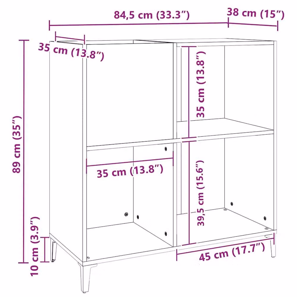 Berkfield Home Record Cabinet in Grey, W/D/H: 84.5 x 38 x 89 cm – 3