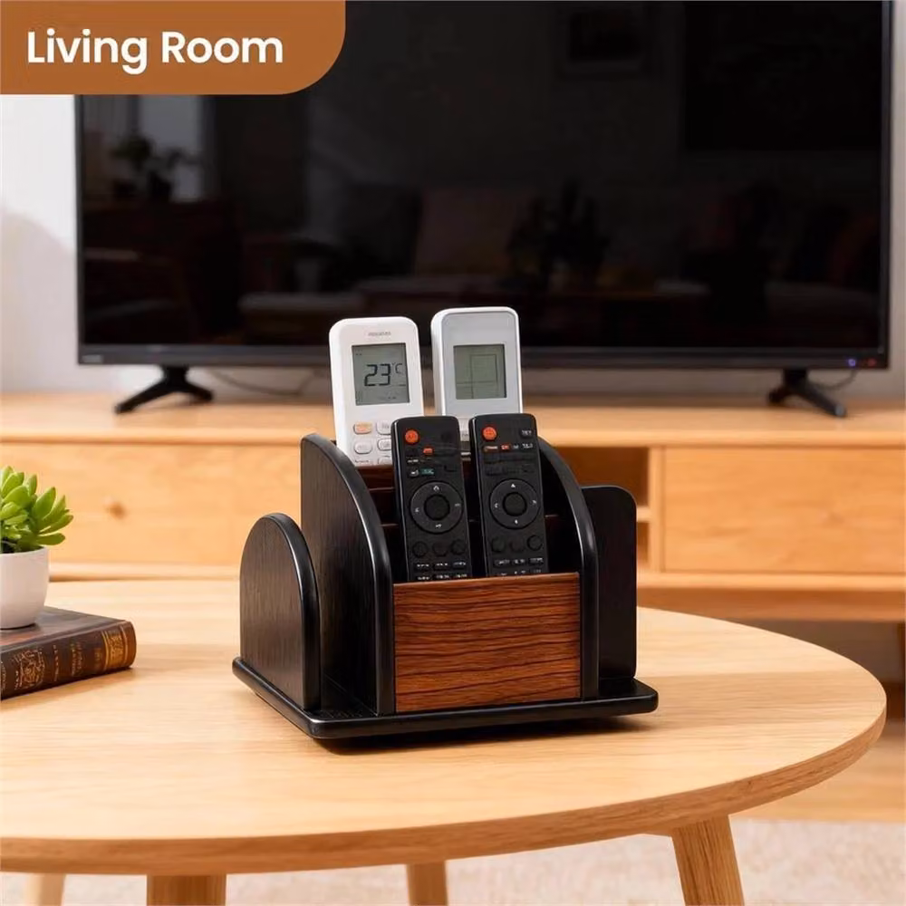 VOGREX Rotating Solid Wood Multi-Compartment Desk Organiser in Brown – 4