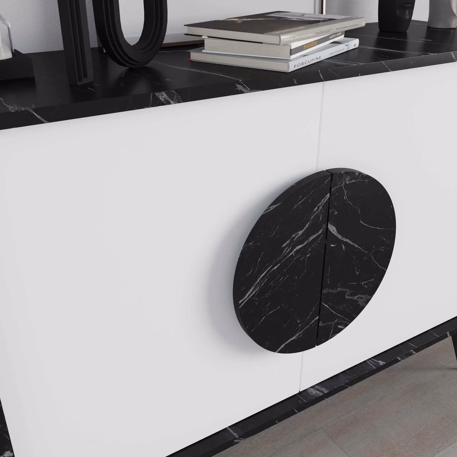 Decortie Gora 2 Door Sideboard in Jet Black with Metal Legs, 2 Pack, Width: 110 cm – 3