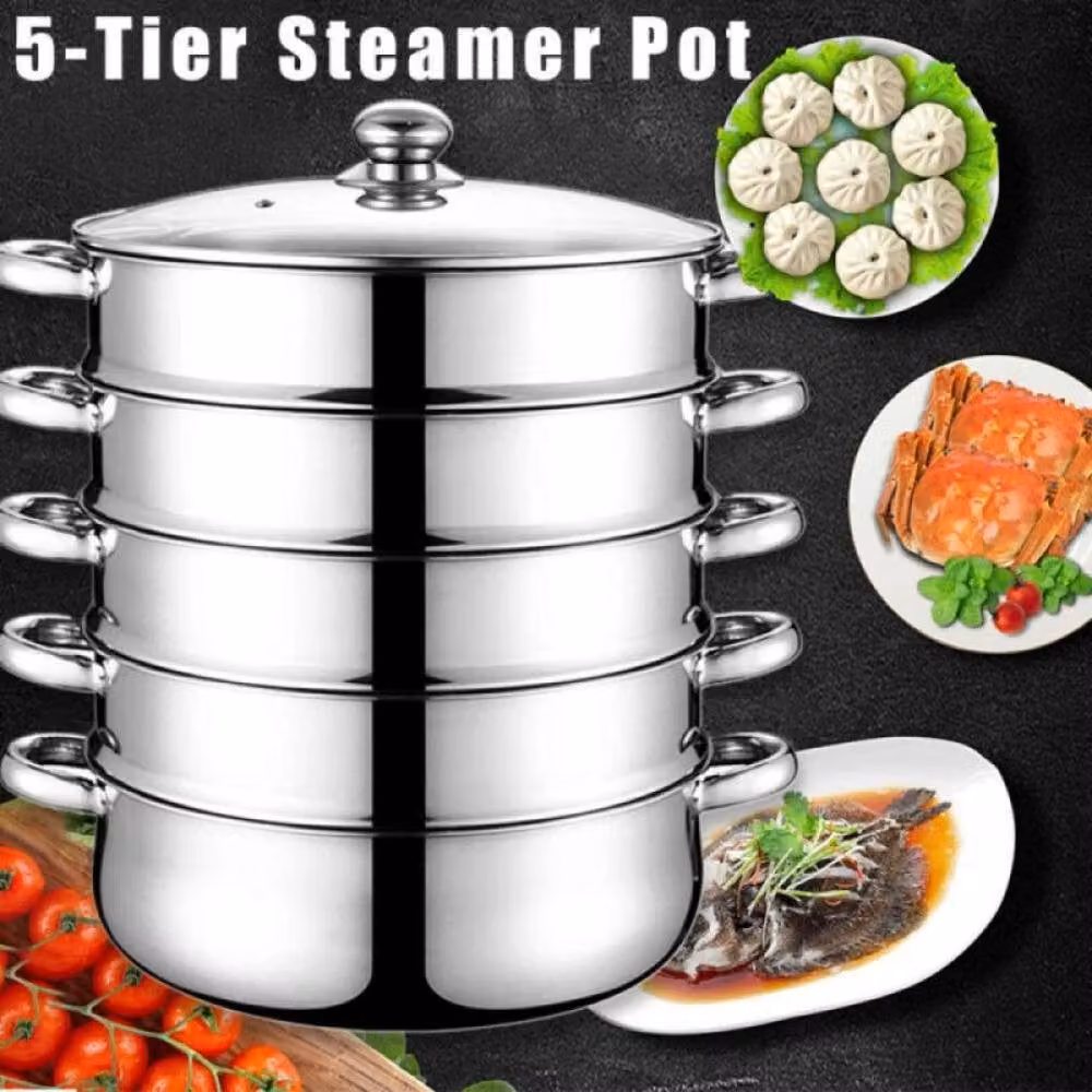 Kelvenix Stainless Steel Induction Hob Multi Veg Cooker Pot Set in Silver – 6