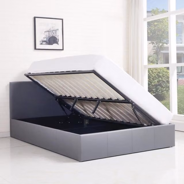 Kosy Koala Grey Synthetic Leather Ottoman Storage Side Lift Bed, Small Double, W/D/H: 120 x 200 cm