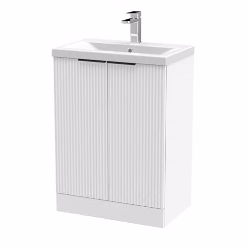 Balterley White Floor Standing Bathroom Vanity Unit with Basin and Fluted Soft Close 2 Door, W/D/H: 61.0 x 39.0 x 85.0 cm – 1
