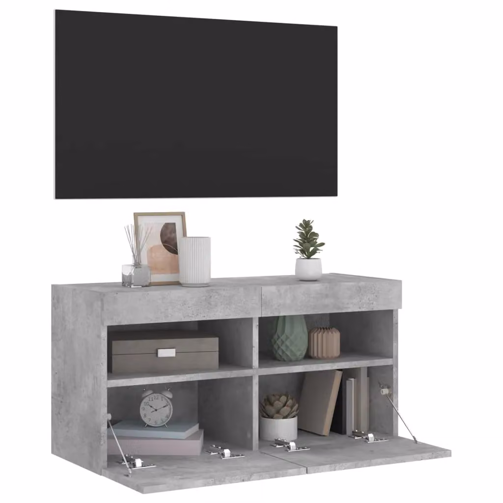 Berkfield Home Modern Wall Mounted TV Cabinet with Integrated LED Lights in Concrete Grey, W: 80 cm, D: 40 cm, H: 40 cm – 6