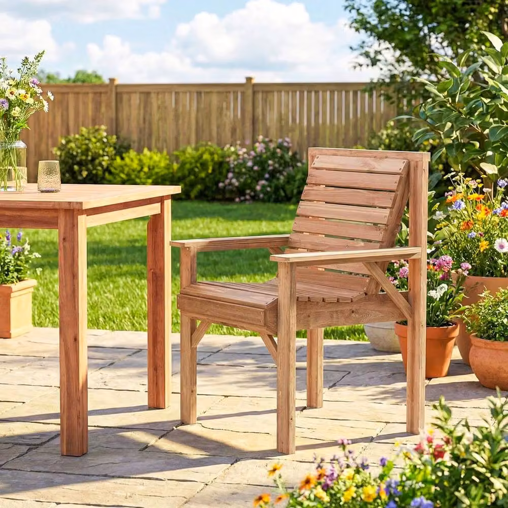 VOGREX Rustic Brown Lacquered Wood Garden and Dining Chair with Curved Seat – 3