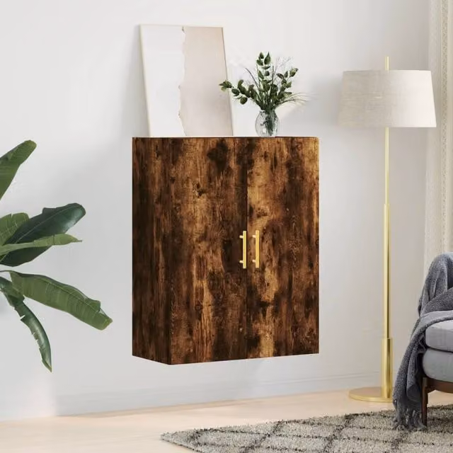 Berkfield Home Wall Mounted Smoked Oak Cabinet in Brown, W/D/H: 69.5 x 34 x 90 cm