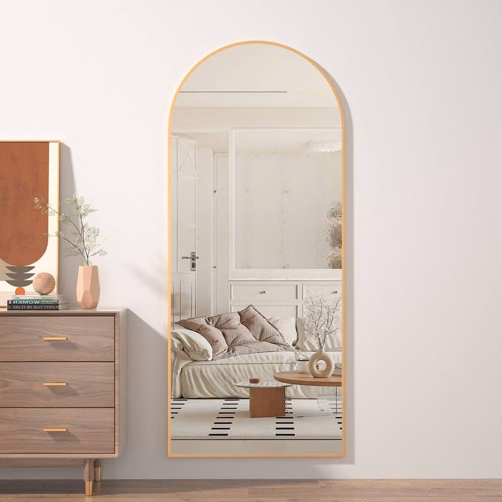 CASSILANDO Large Gold Arch Floor Mirror, Modern Freestanding or Hanging Glass Mirror, H 162 cm x W 53 cm x D 1.4 cm – 2