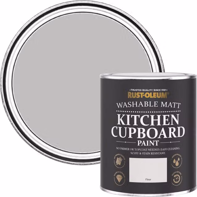Rust-Oleum Grey Matt Water-Based Kitchen Cupboard Paint, 750ml