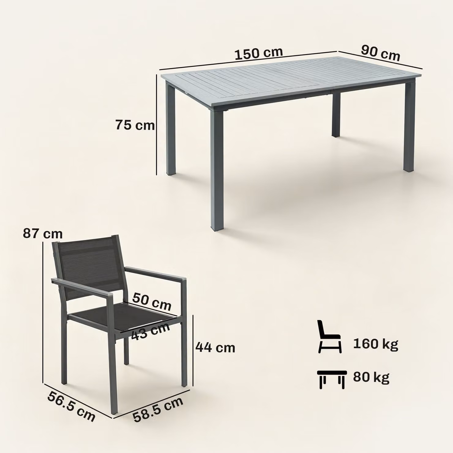 Outsunny Garden Dining Set with Acacia Wood Table and 6 Stackable Grey Texteline Chairs – 3