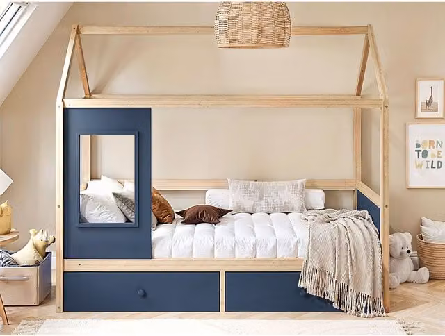 Flair Furnishings Kids House Bed Frame with Storage Drawers in Midnight Blue