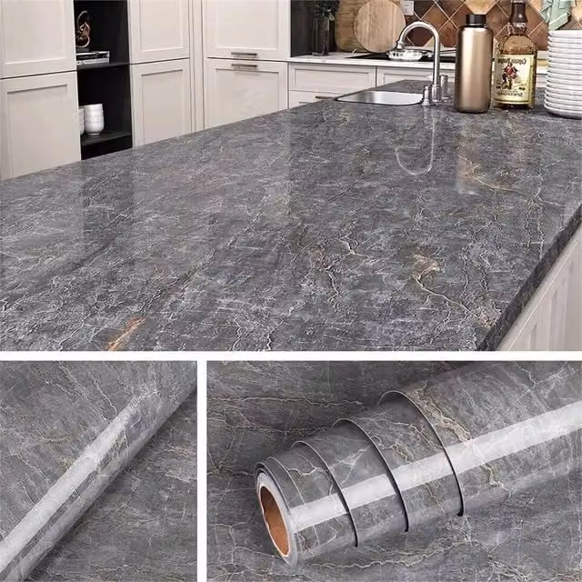 Nordara Grey Marble Self Adhesive Kitchen Worktop and Cupboard Vinyl Wrap Film – 1