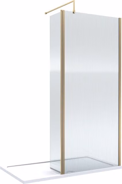Balterley 8mm Fluted Walk-in Wetroom Screen with Hinged Return in Brushed Brass, W: 1400 mm, D: 800 mm