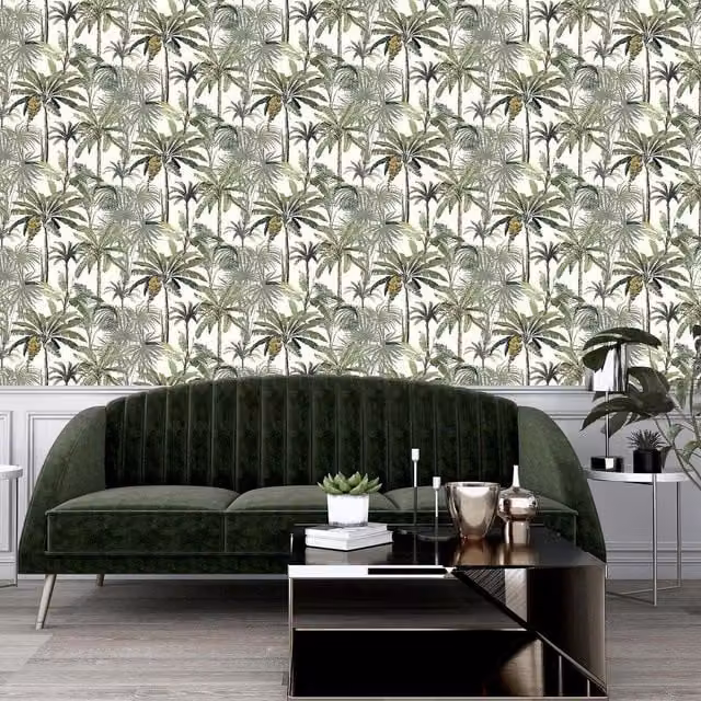 Arthouse Tropical Banana Leaves Botanical Wallpaper in Green and White