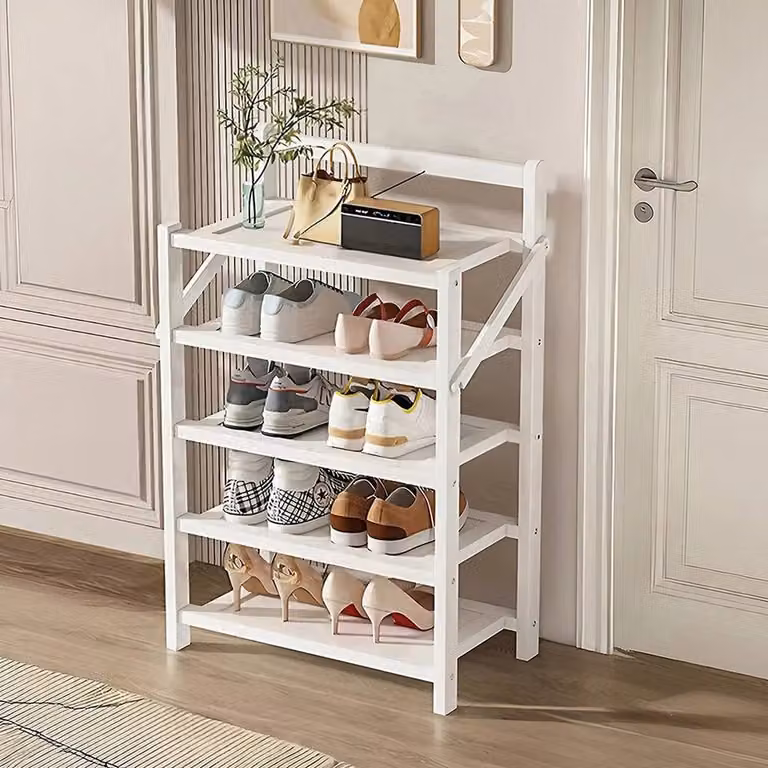 FLAVORA 5-Tier Foldable Bamboo Shoe Rack in White