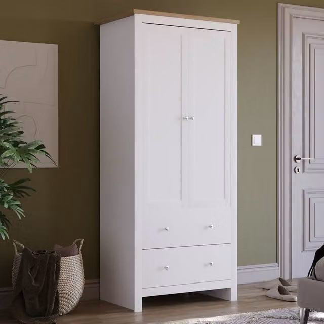 HD Designs Arlington 2 Door 2 Drawer Wardrobe in White, H 180 cm x W 79 cm x D 52 cm – 1
