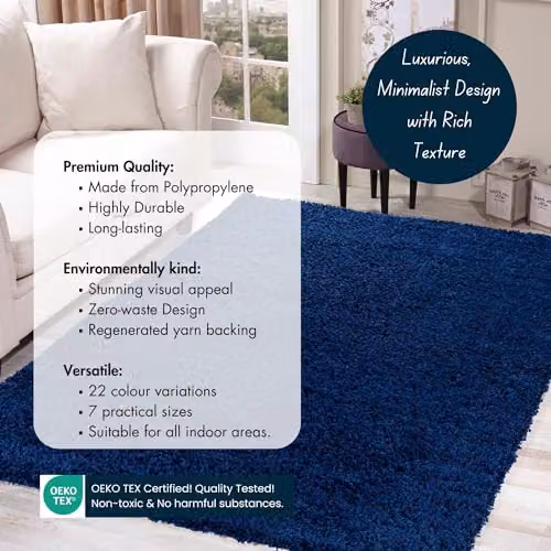 Serdim Rugs Plain Blue Modern Machine Woven Living Room Area Rug, W: 200 cm, D: 290 cm – 8