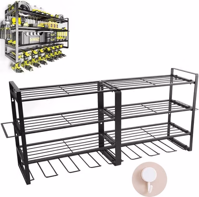 Hinsinc Black Metal 8 Drill Holder Wall Mount Power Tool Organizer and Storage Rack – 1