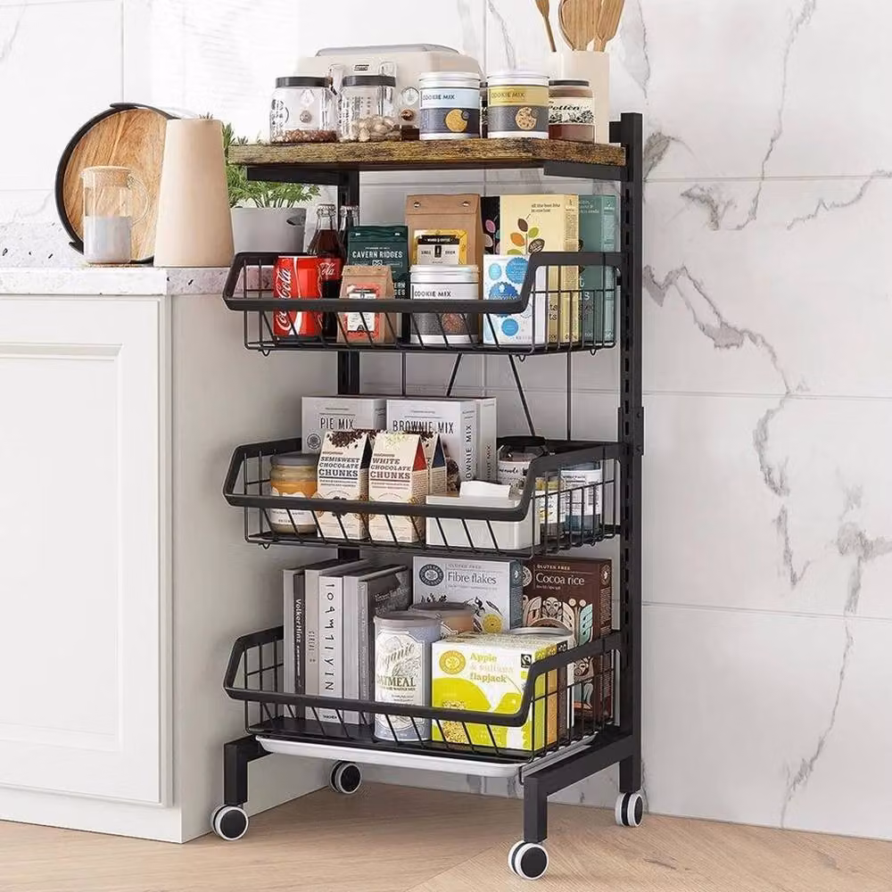 KORVIXA 5 Tier Black Metal Kitchen Storage Vegetable Trolley Cart with Adjustable Shelves – 3
